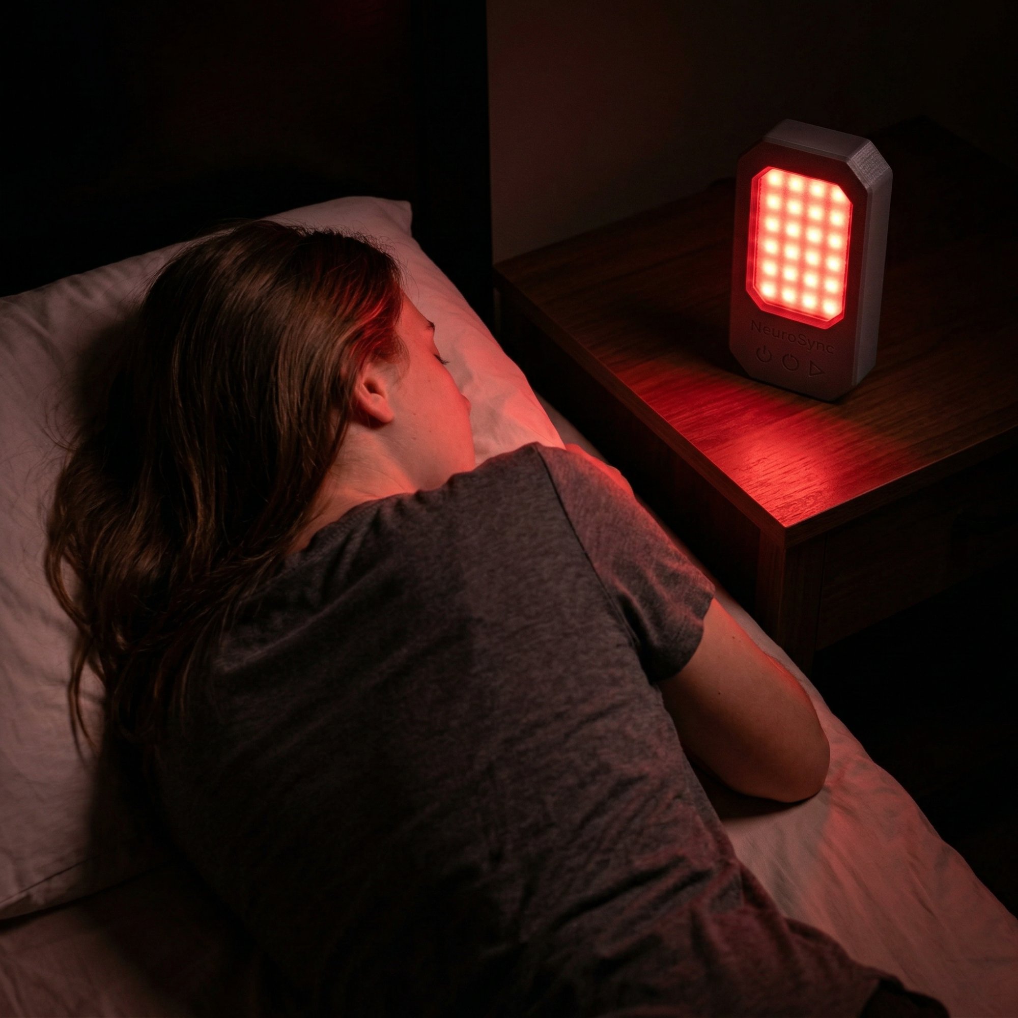 NeuroSync ALPHA en uso nocturno — vista lateral